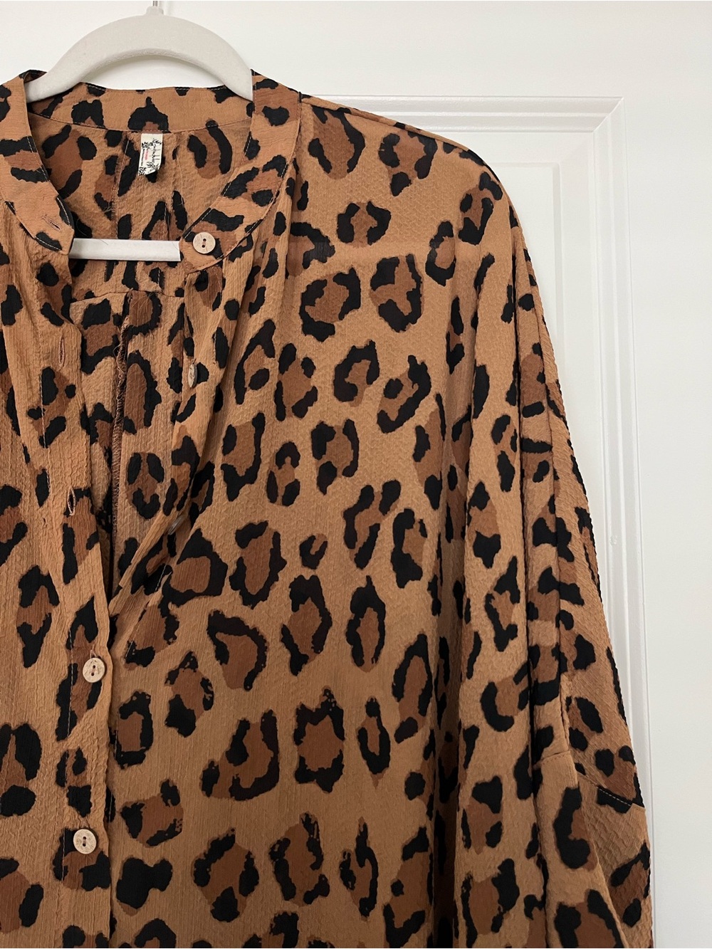 Free People Leopard Print Button Front Shirt - Black & Camel